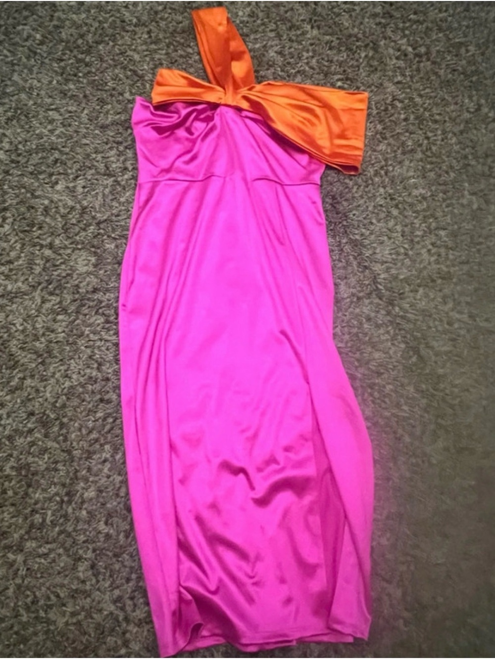 Fashion Nova Hot Pink and Orange One-Shoulder Midi Dress
